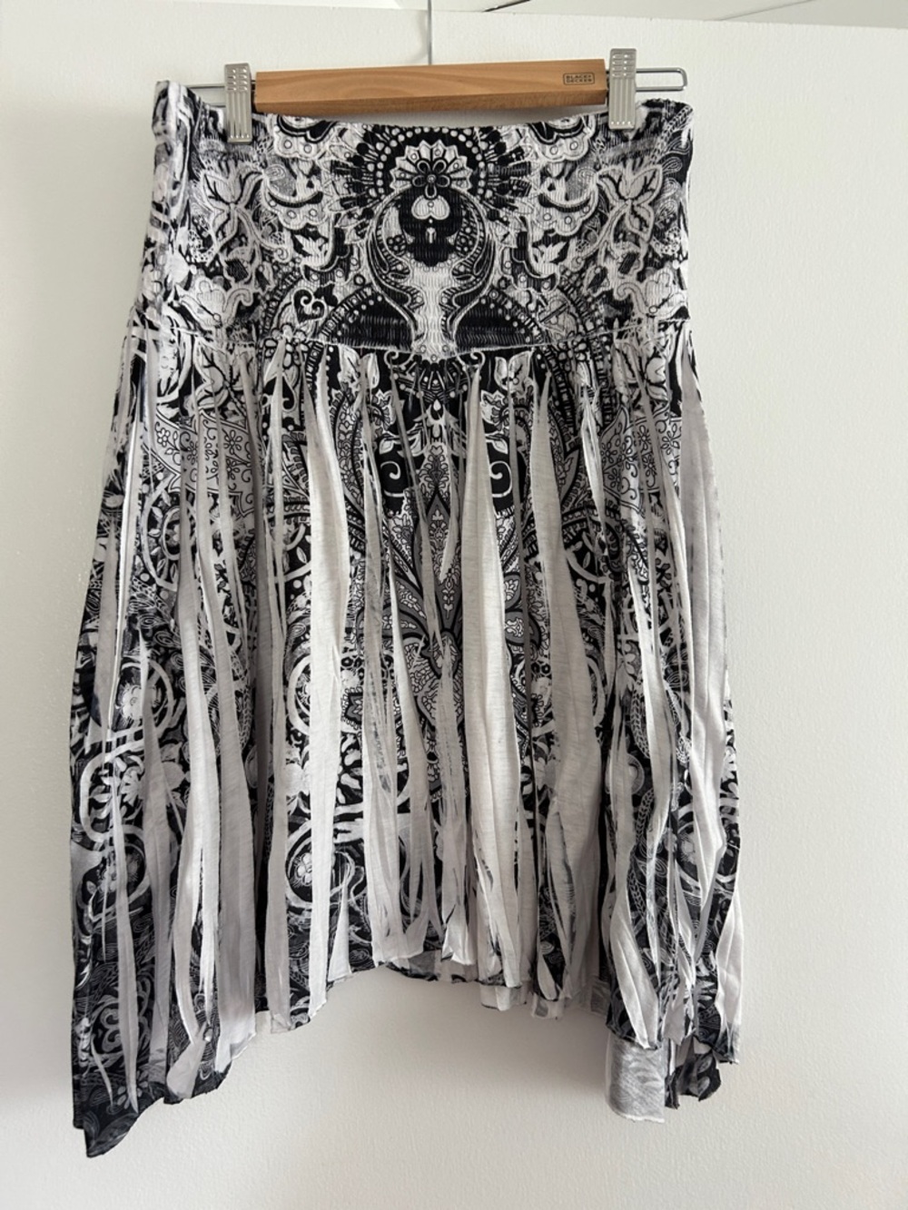 Style & Co. Black & White Asymmetrical Fringe Maxi Skirt